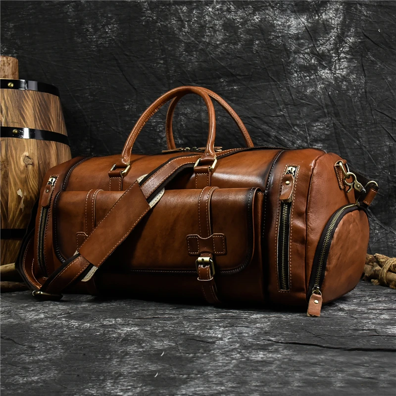 Luufan Big Capacity Men Duffle Bag Women Genuine Leather Travel Bag Overnight Weekend luuage Bag Large Handbag Man Messenger Bag