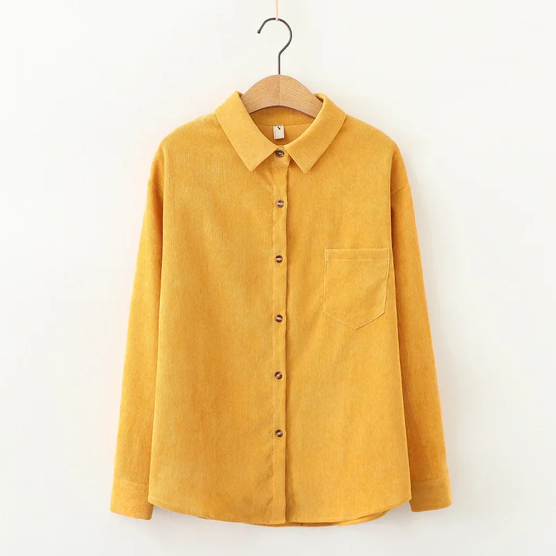 Вельветовая рубашка женская однотонная Повседневная Свободная блузка с длинным