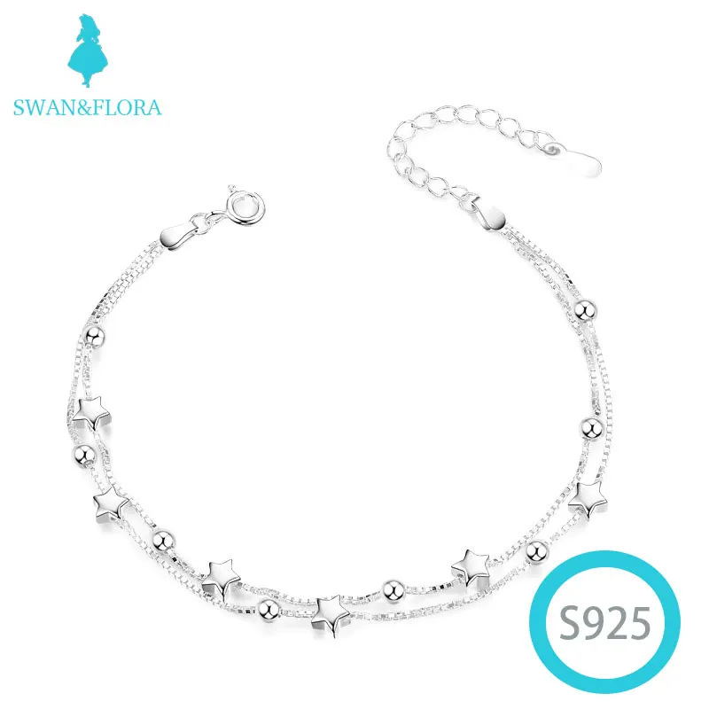

925 Sterling Silver Bracelet wholesale star double layer Bracelet women's Korean Fashion Bracelet Silver Bracelet