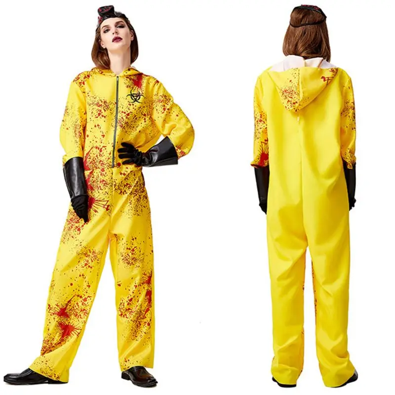 

Adult Halloween Cosplay Nuclear Radiation Coverall with Mask Gloves Scary Zombie Biochemical Weapons Hooded Jumpsuit