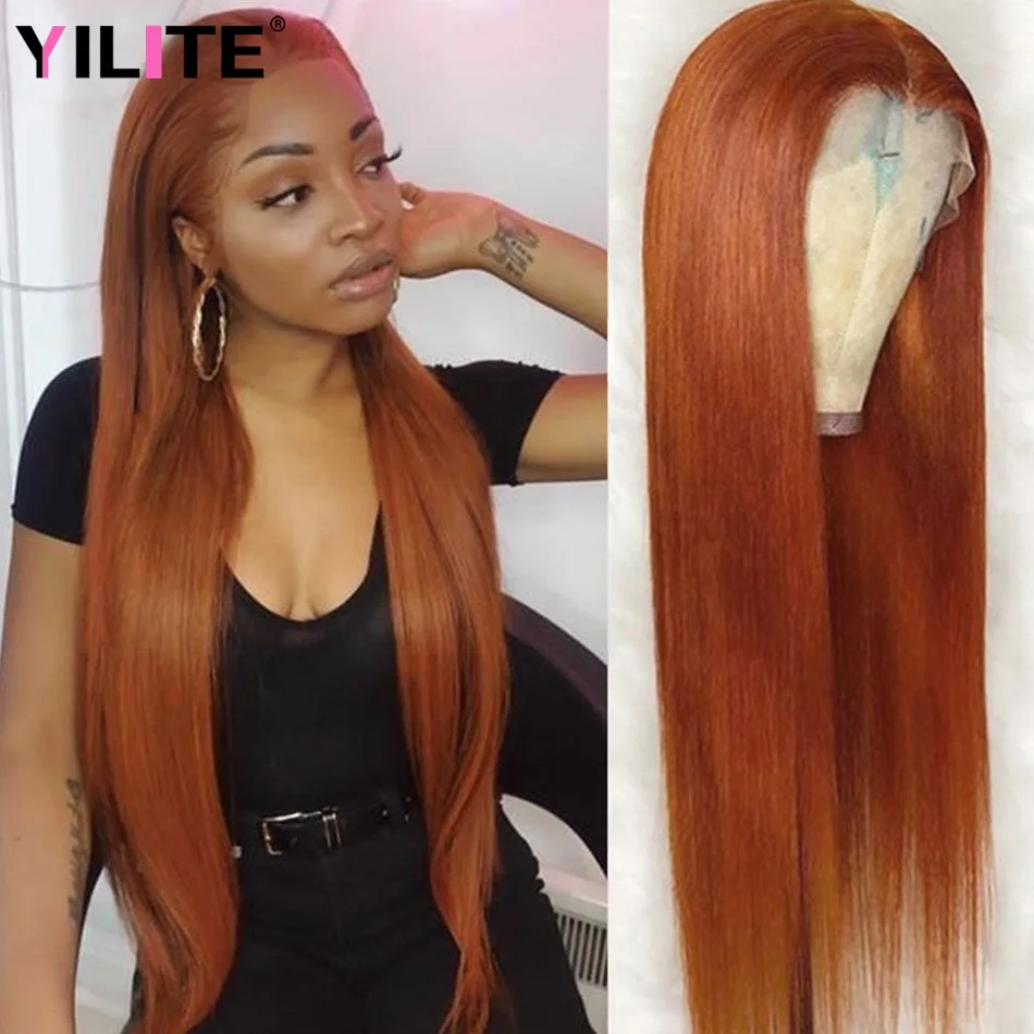 

Bone Straight T Part Lace Wigs Glueless #350 Colored Lace Deep Part Malaysia Human Hair Wigs Oranger Ginger Lace Frontal Wigs