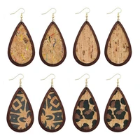 natural wooden teardrop frame colorful cork leopard earrings for women 2021 new trendy statement earrings jewelry free shipping