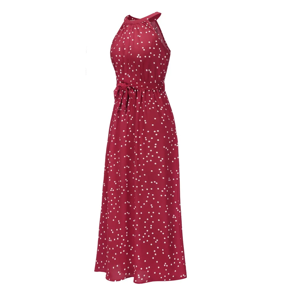 

European and American Women's Hot Summer Fashion Sexy Sleeveless Polka Dot Dress Office Lady Polyester A-Line Empire