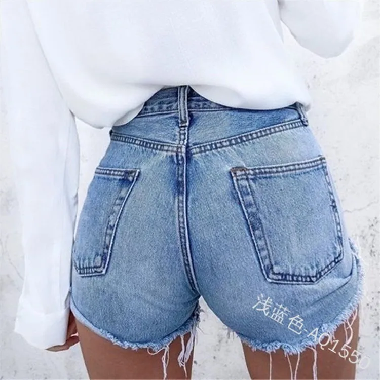 

WEPBEL Women Jeans Shorts Raw Edge Slim Denim Shorts Women's High Waist Summer Fashion Casual Sexy Pockets