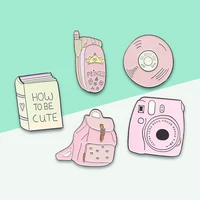 cartoon lovely brooches pink polaroid camera cd backpack cute book telephone mobile phone lapel pins for unisex jewellery gift