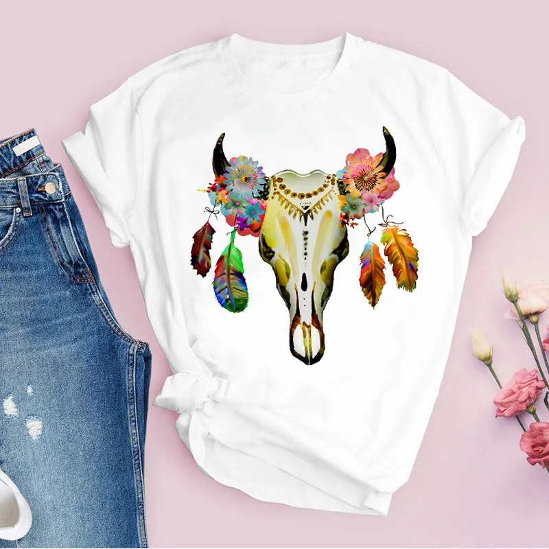 Женская футболка с рисунком крупного рогатого скота в стиле Харадзюку | одежда