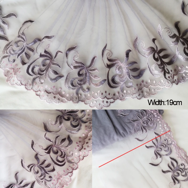 03 Width 19cm 3 метра(10 м) 15-25 см серая Сетка кружевная лента с вышивкой край платья украшения одежды материал рукоделие Швейные аксессуары 886 - Цвет: 03 Width 19cm