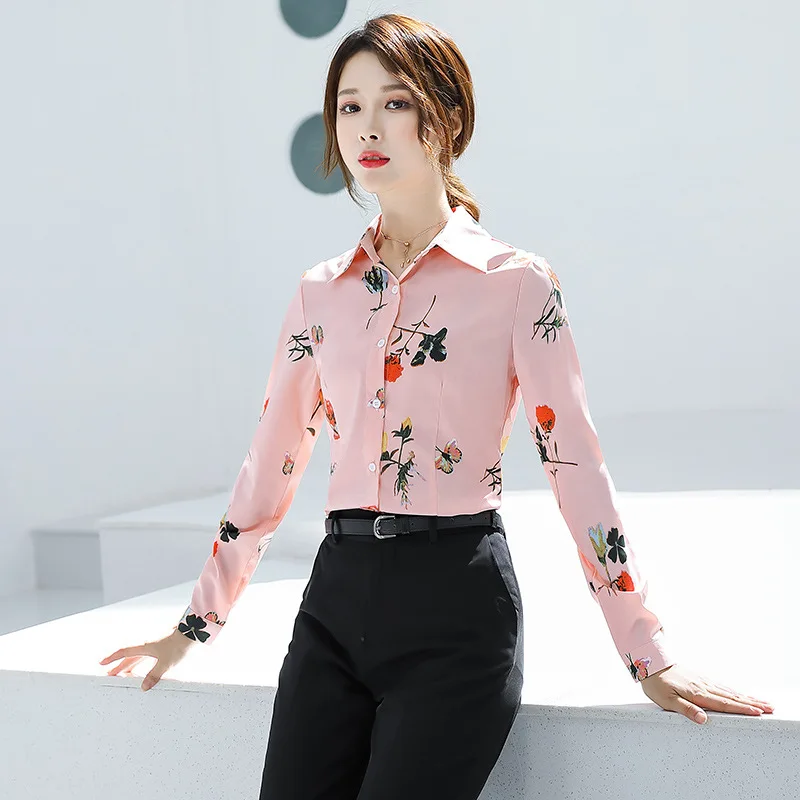 Korean Women Shirts Elegant Print Blouse Pink Shirt Plus Size 3XL Woman Long Sleeve Blusas Mujer De Moda Ladies Tops | Женская одежда