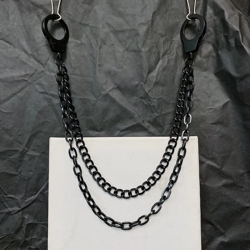 Punk Metal Pants Belly Chain Black Statement Design Dark Handcuffs Two-layer Waist Chain Men and Women Eboy Party Jewelry