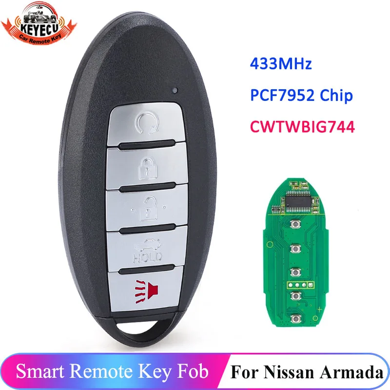 

KEYECU CWTWB1G744 5 кнопок 433 МГц PCF7952 ID46 для Nissan Patrol Armada 2017 2018 2019 2020 Smart Автомобильный Брелок дистанционного управления с ключом TWB1G744