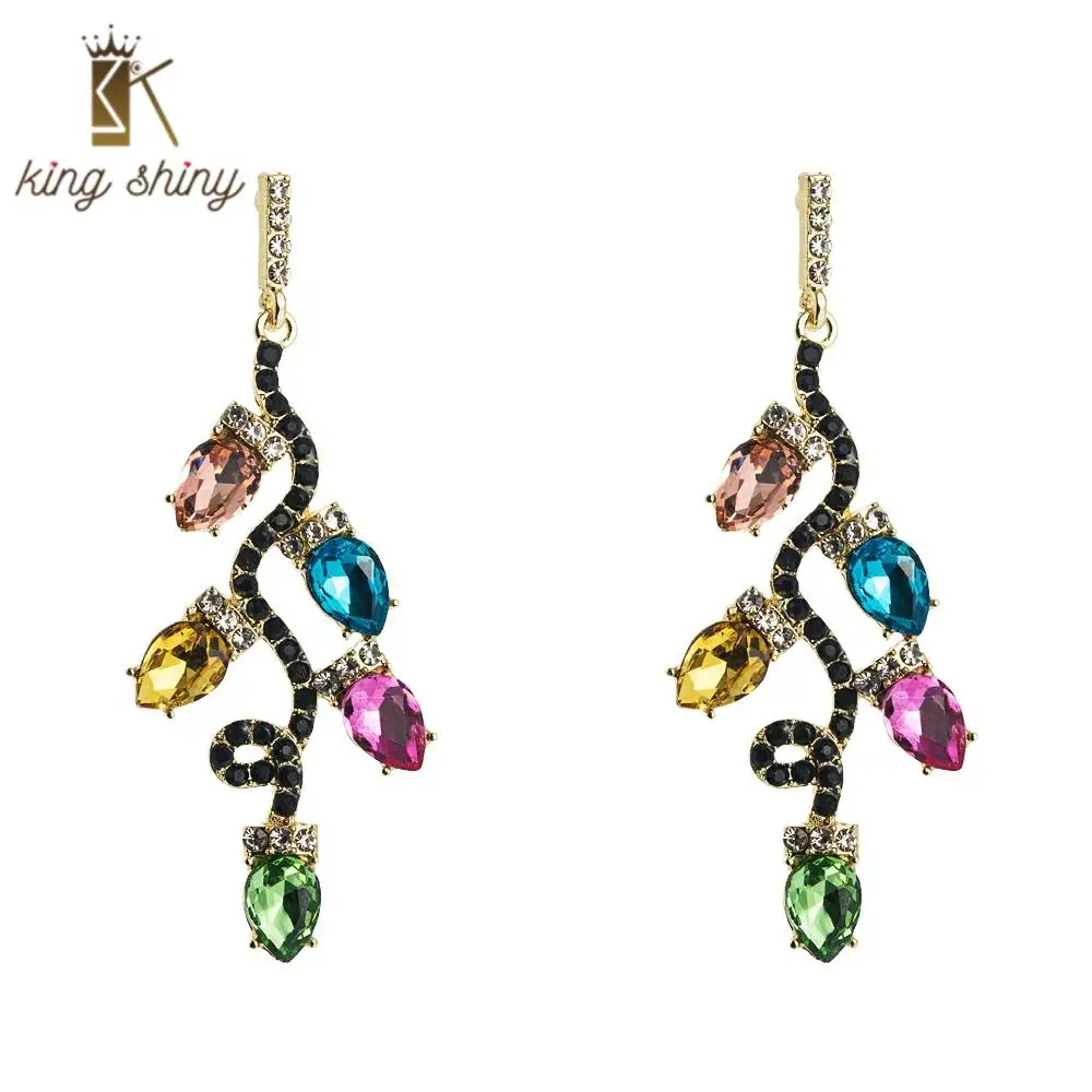 

2020 Christmas Xmas Bright Bulbs Dangle Earrings for Woman Vintage Multi Color Rhinestone Candy Tree Statement Dangle Earrings