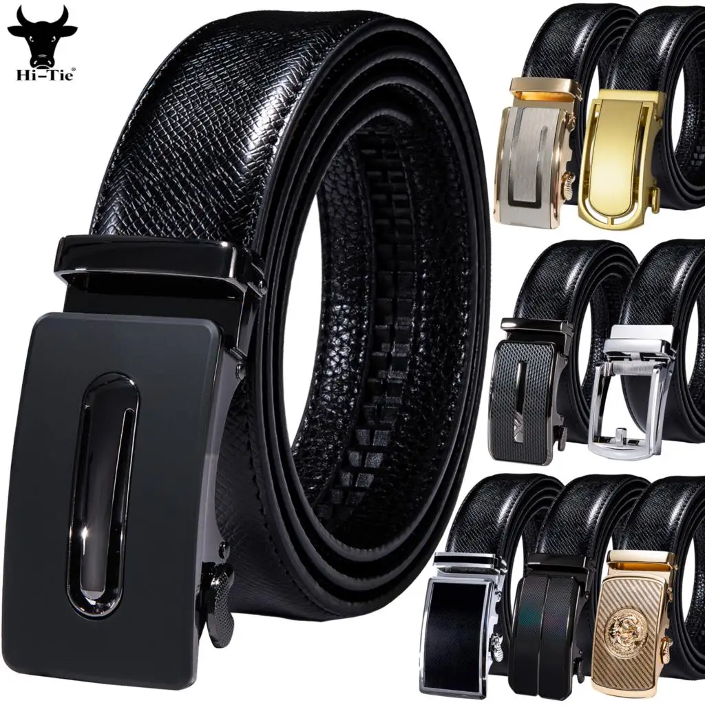 Formal Black Cow Leather Mens Belts Designer Automatic Buckles Straps Waistband For Dress Jeans Suit Men Belt High Quality Gift