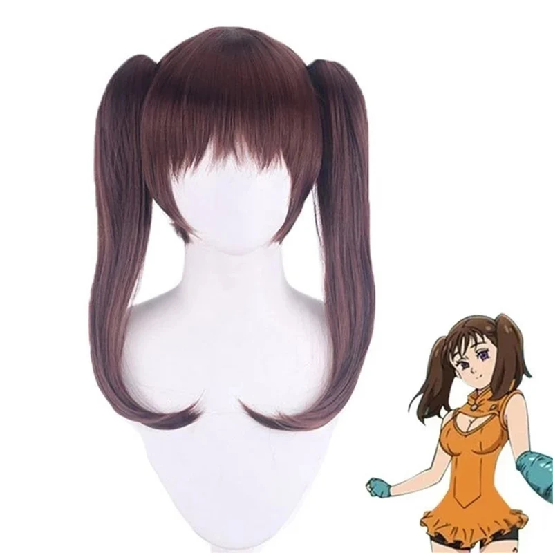 The Seven Deadly Sins Diane Cosplay Wigs Brown Double Ponytails Heat Resistant Synthetic Hair Halloween Cosplay Wigs + Wig Cap