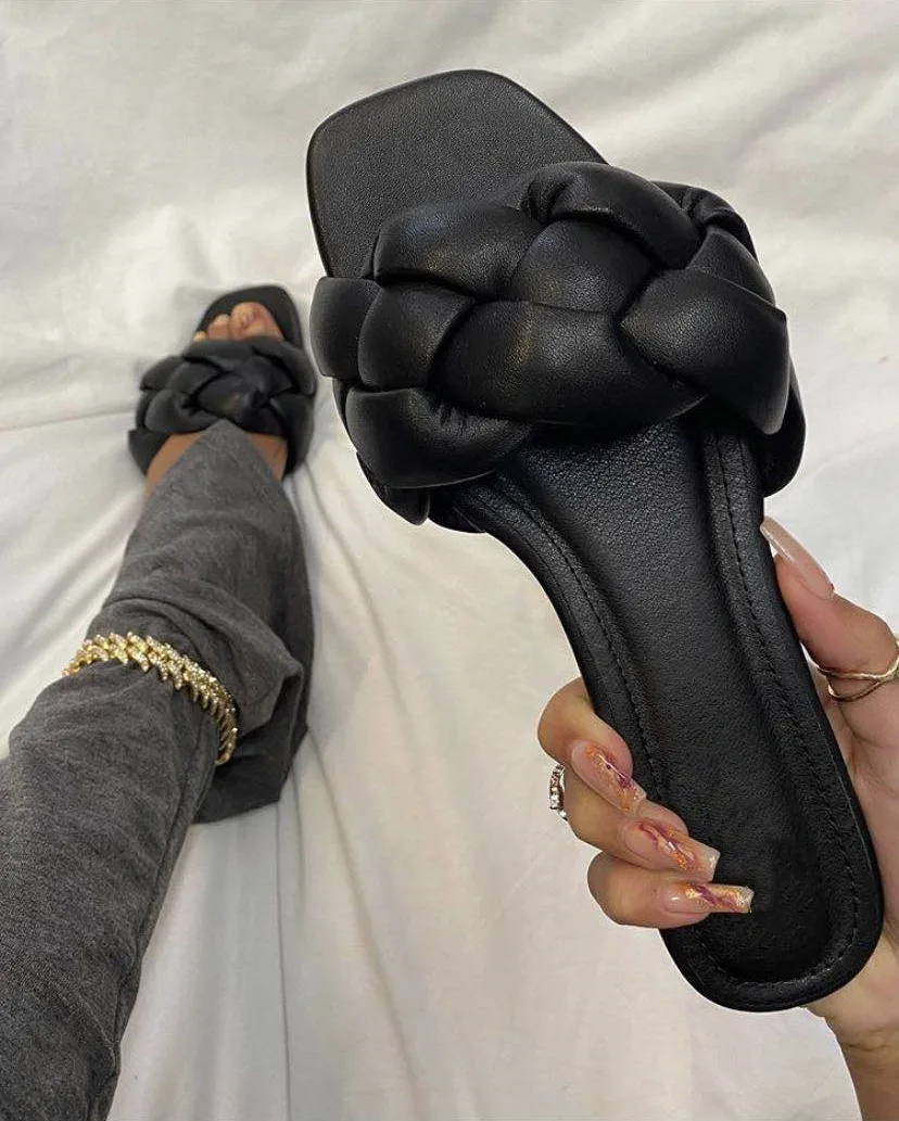 

2021 New Fashion Weaving Summer Slippers Women Casual Open Toe Flat Sandals Woman Comfortable Beach Slides flip flops