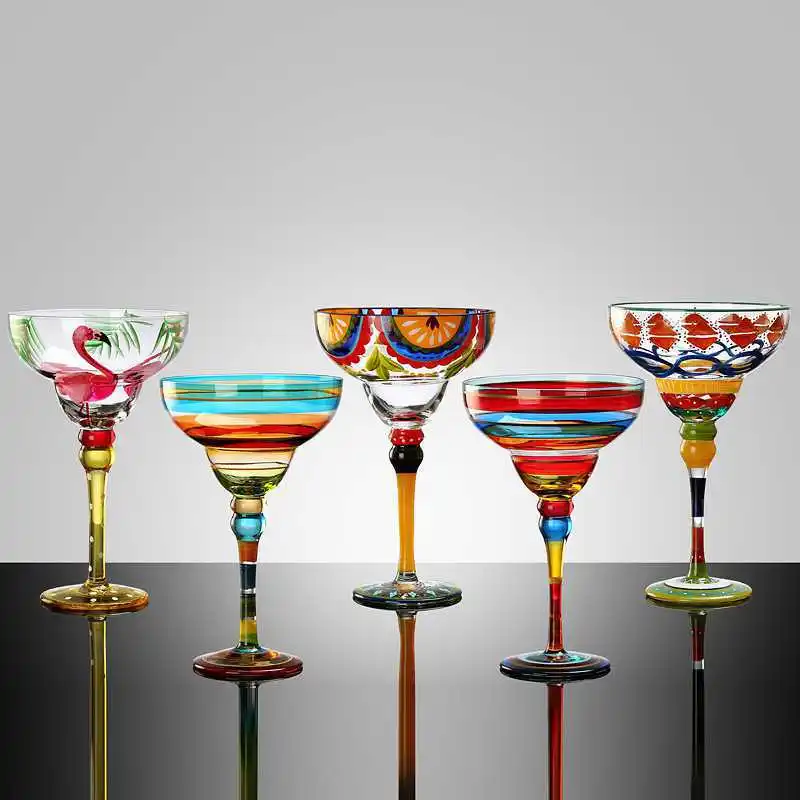 270ml European Creative Margarita Wine Glasses Handmade Colorful Cocktail Goblet Cup Lead-free Home Bar Wedding Party Drinkware