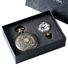 Подарок на день рождения, набор кварцевых карманных часов со знаком зодиака, Мужской бронзовый ожерелье, подвеска, античная коробка для часов, подарочные наборы унисекс