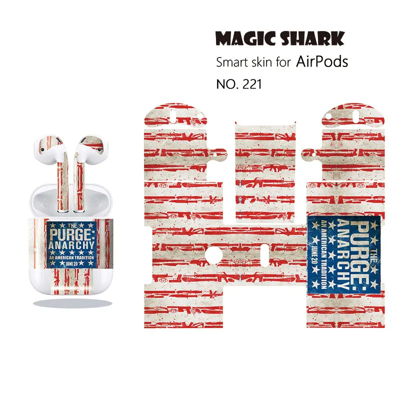 

Magic Shark Fashion 1pc/lot Skull USA Flag Waterproof Case Cover Sticker Earphone Film for Airpods