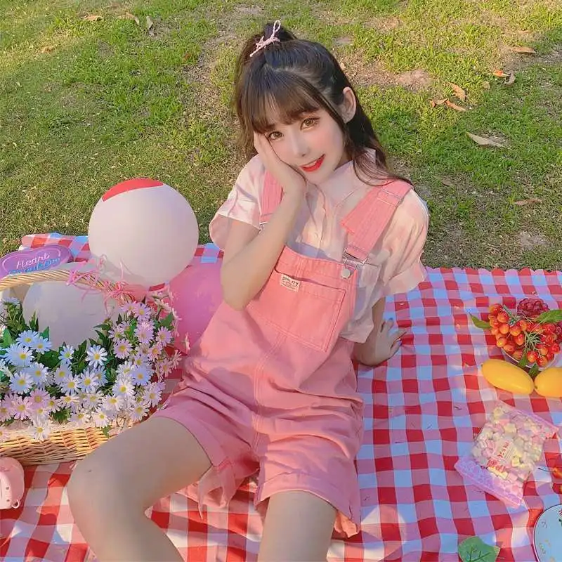 

Rompers Women Girlish Basic Suspenders Denim Sleeveless Vacation Sweet Teens Cozy Hipster Female Pockets Basic Mujer Ropa Spring