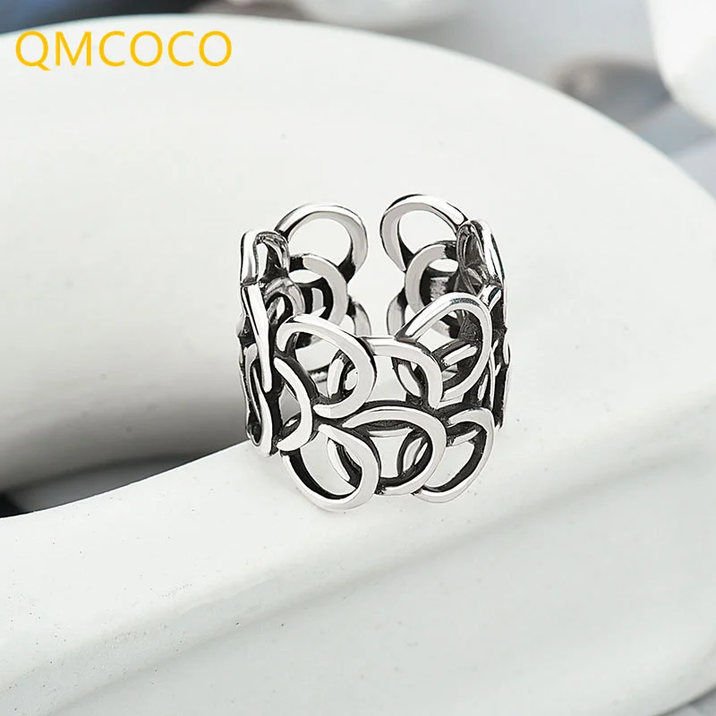 

QMCOCO 925 Серебряные модные панковские кольца шикарные нестандартные плетеные Многослойные ажурные круглые геометрические кольца женские юв...