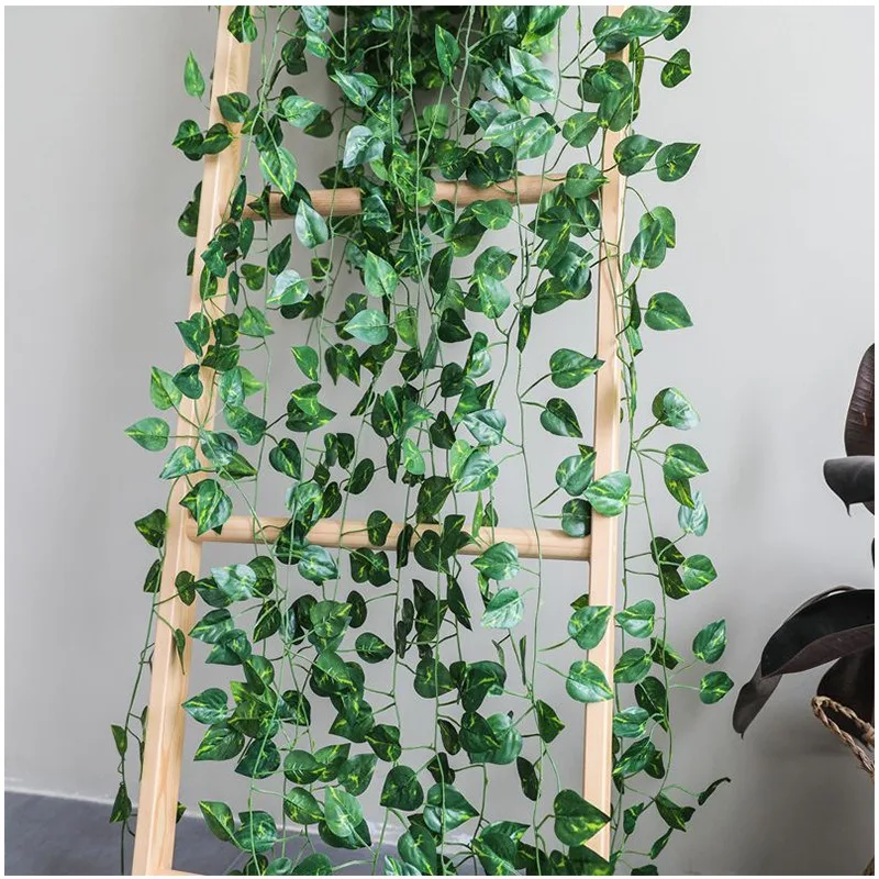 

72/81Leaves Green Silk Artificial Hanging Plants Vine Leaves Imitation Green Radish Rattan Shop Home Wedding Banquet Decoration