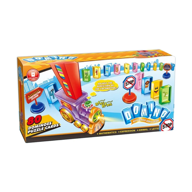 B2EB Cartoon Toy Car Electric Domino Train w/ 80pcs Stacking Blocks Children Xmas | Игрушки и хобби