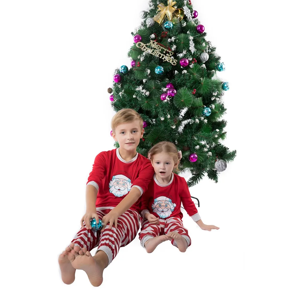 Семейный Рождественский пижамный комплект детский мультяшный топ с Санта