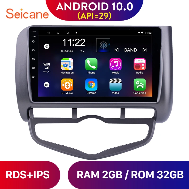 Seicane 9 дюймов Android 10 0 Автомобильный GPS навигатор радио для 2006 Honda Jazz City Авто AC левый
