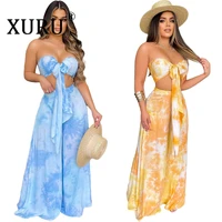 xuru europe and the united states hot sale sexy womens dress two piece tube top print dress suit