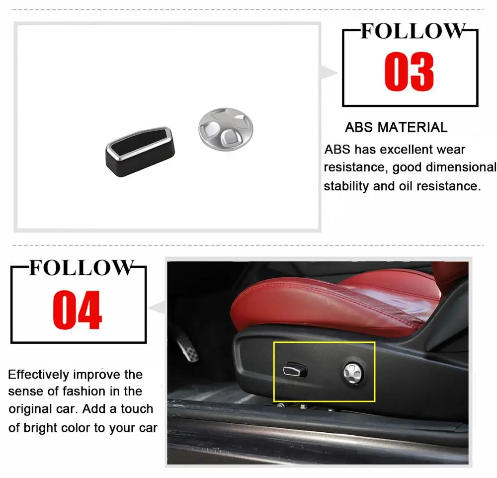 

Seat Adjustment Cover for Dodge Challenger 2014+ Car Interior Accessories Car Styling Decoration Stickers ABS Silver 2pcs/1set