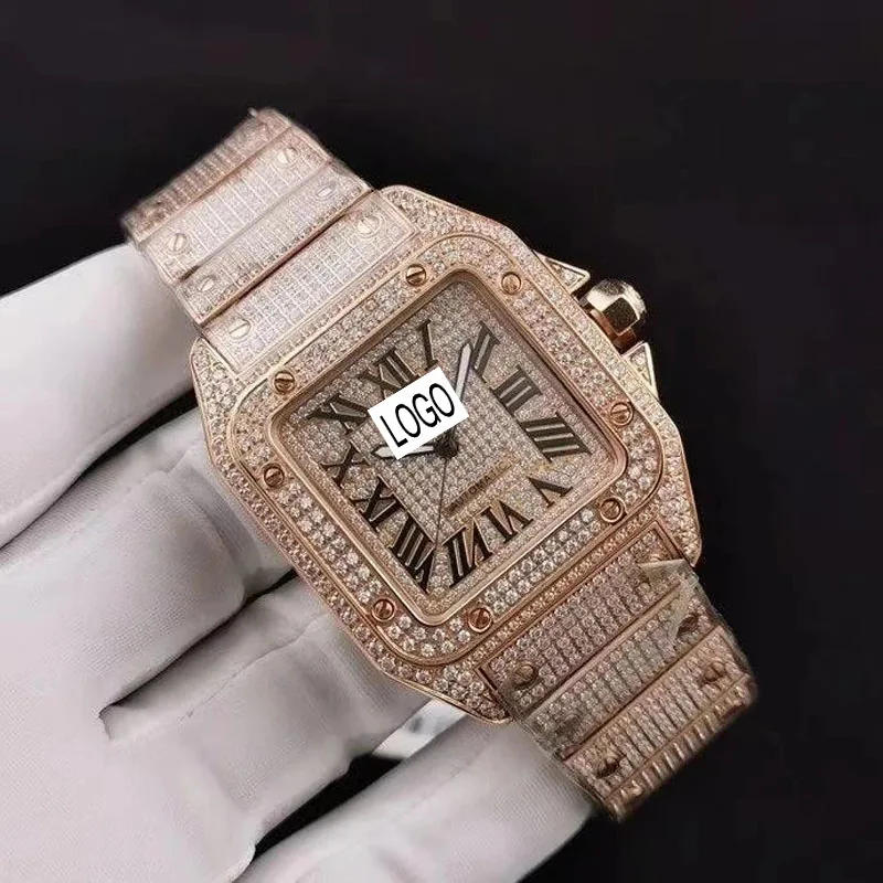 

top Rose Gold Iced out top quality watch Full Diamonds Clasp Sapphire glass Automatic 1:1 with box and papers