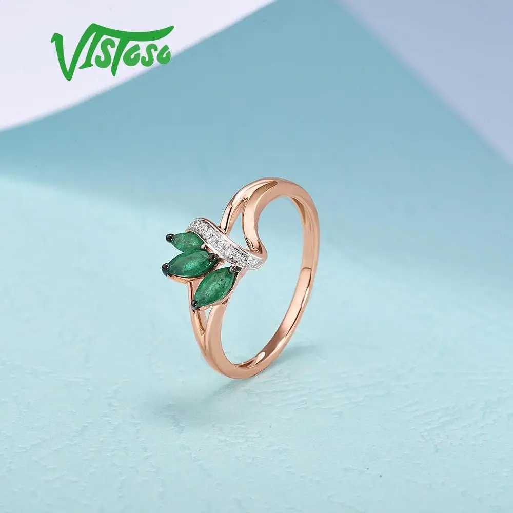 VISTOSO, золотые кольца для женщин, настоящее кольцо из розового золота 14 к 585 пробы, волшебное изумруд, сверкающий бриллиант, обручальное, юбилейное, хорошее ювелирное изделие