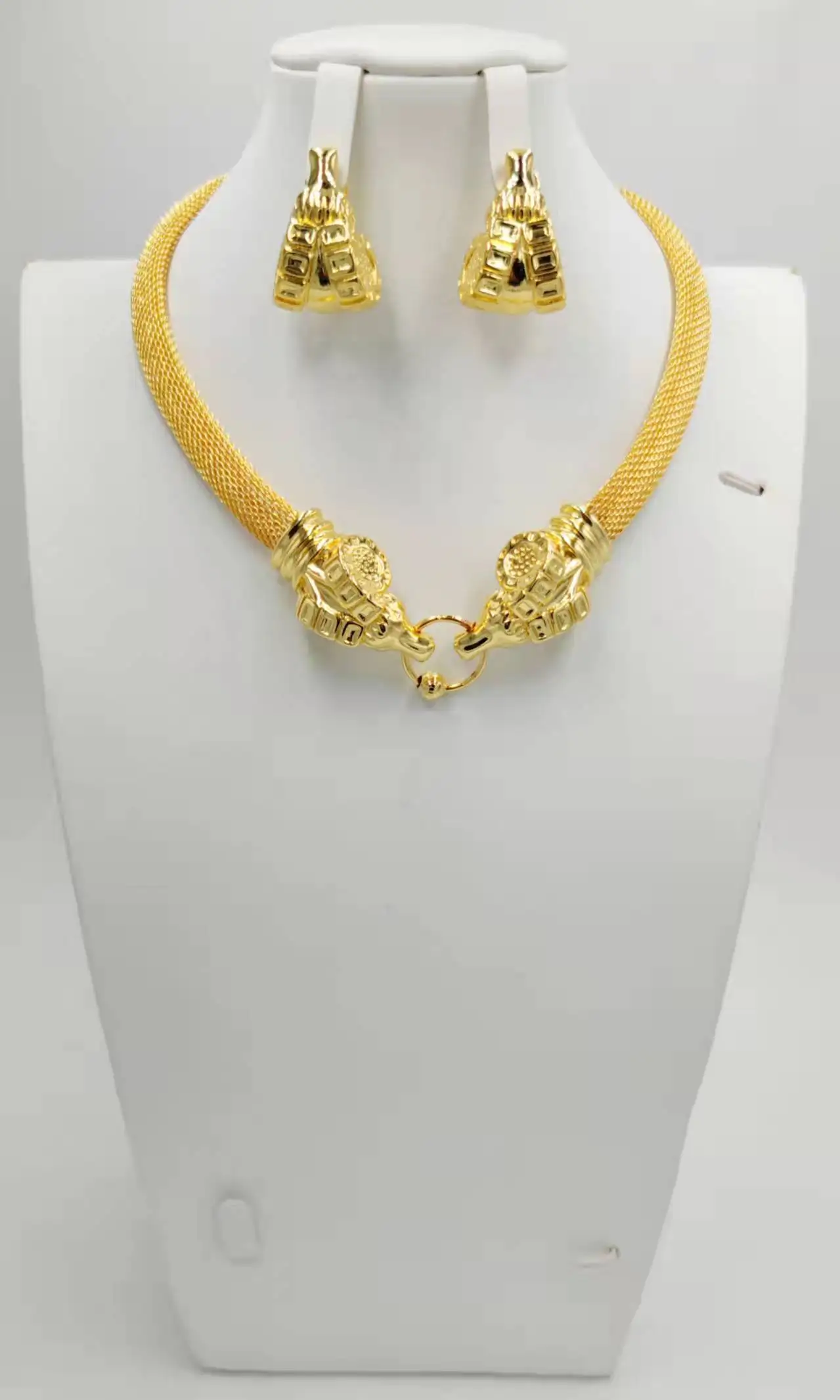 

Ethiopian Dubai 24K Luxury Gold Jewelry Set Necklace Necklace Earrings Ring For Women's Party Wedding Indian African Jewelry