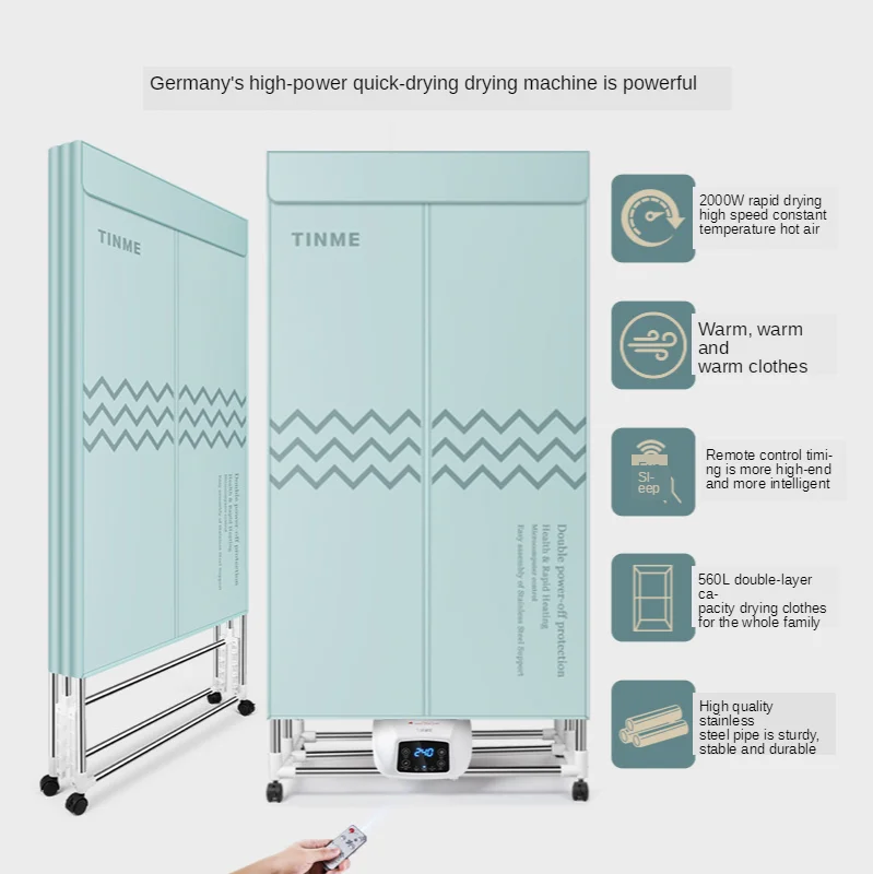 

Folding Dryer Household Quick-drying Dryer Silent Warm Air Wardrobe Drying Remote Control Clothes Dryer Machine CD10