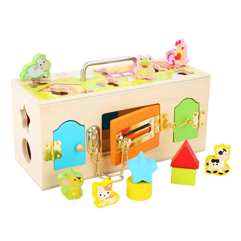 

Baby Toddler Kids Puzzle Early Learning Toy Wood Colors Shapes Locks Educational