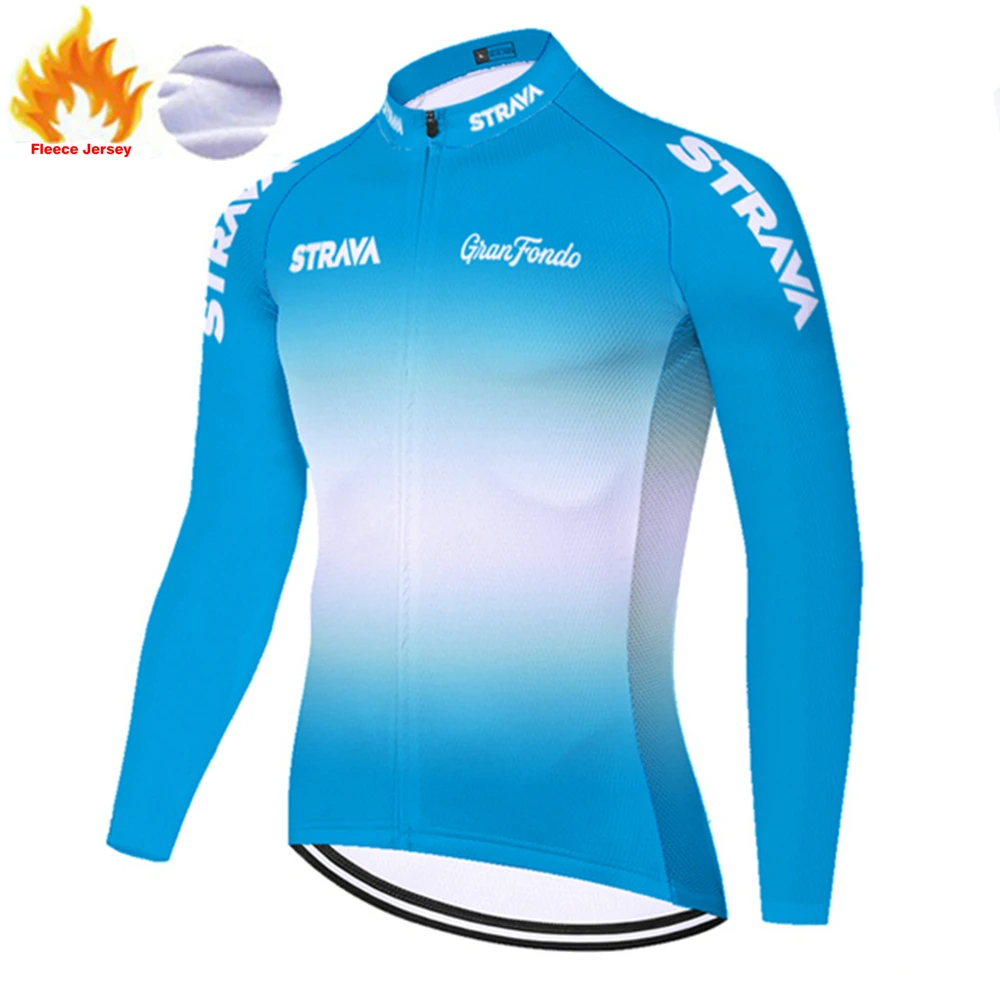 

2021 Winter Cycling Jersey Thermal Fleece Bike Clothes Men Long Sleeve Warm Bicycle Shirts Outdoor Fleece Cycling Jacket STRAVA