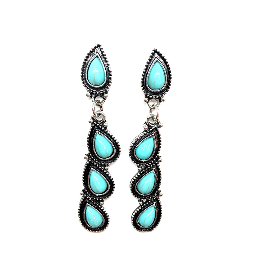 Women Faux Turquoise Inlaid Water Drop Dangle Long Ear Stud Earrings Jewelry | Украшения и аксессуары