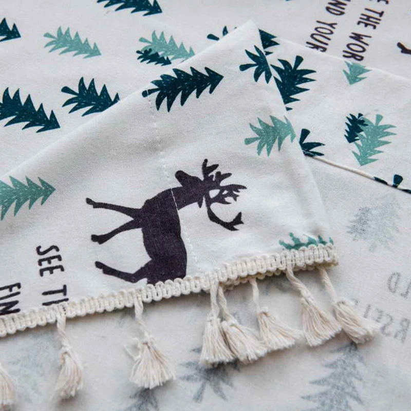 

Nordic Modern Pine Elk Embroidery Restaurant Study Bay Window Semi-Blackout Curtain Decoration Hanging Spike Drape Curtains 5