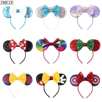 10pcslot wholesales mouse ears headband for girls adult sequins 5 bow wider hairband christmas festival hair accessories