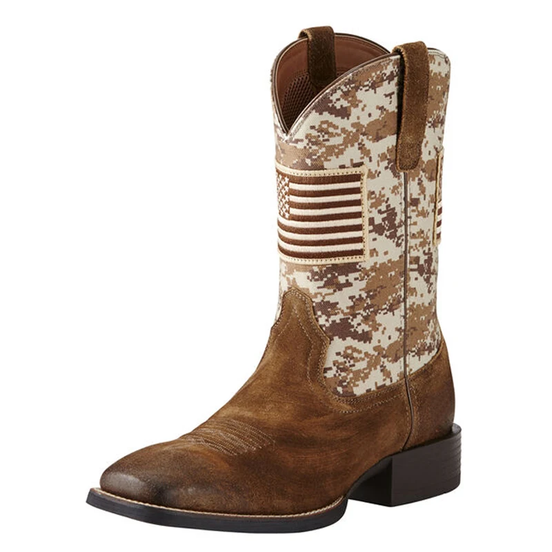 Prowow shoes men western boots genuine leather handmade Camouflage patchwork sewing men's cowboy |