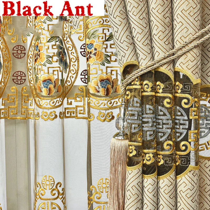 Шторы с вышивкой из китайской шенили тканевые занавески цветами благородные