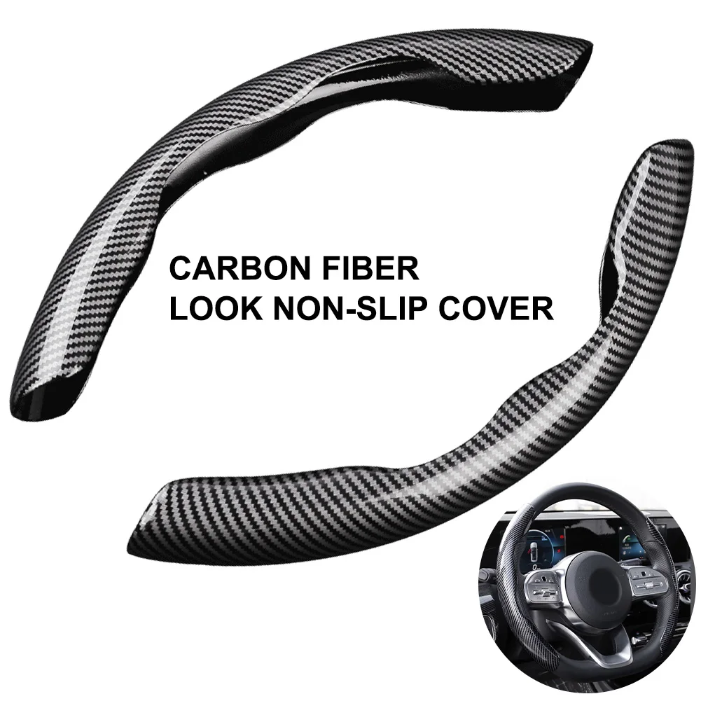 

2 Halves Car Steering Wheel Cover 38cm 15inch Carbon Black Fiber Silicone Steering Wheel Booster Cover Anti-skid Car Accessories