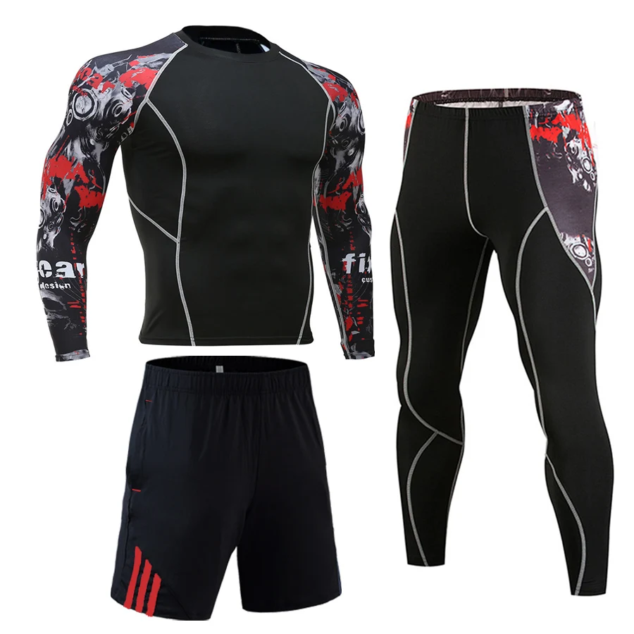 

Fitness Men's Running suit Compression Sportswear MMA Leggings Gray net Pattern Leggings Sport Fitness Tracksuit Men Sweat Gym