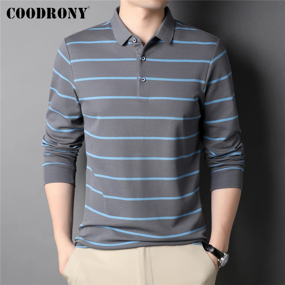 

COODRONY брендовая новинка футболка мужская одежда весна осень Высокое качество Чистый хлопок отложной воротник полосатая футболка Z5050