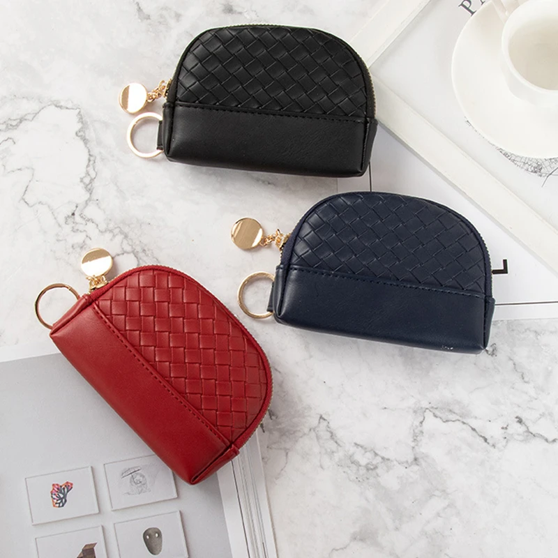 

1PC Weave Pattern Cute Coin Purses Small Zipper Money Clip Clutch PU Leather Mini Card Holder Bag Wallets for Women Ladies
