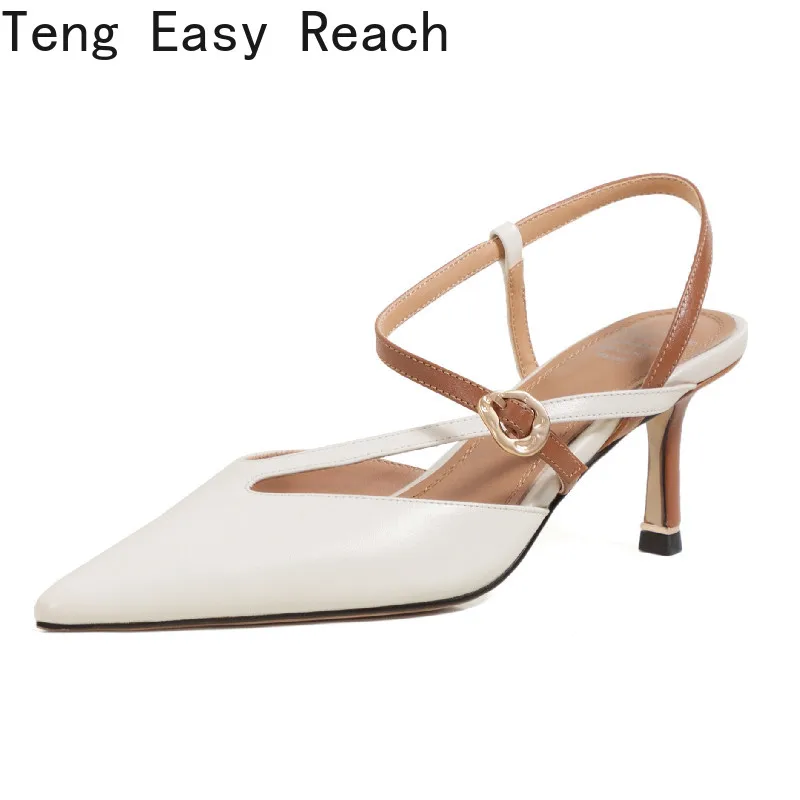 

Женские туфли с острым носком, офисные туфли на высоком каблуке, размеры 34-41, лето 2021 г., сандалии из натуральной кожи