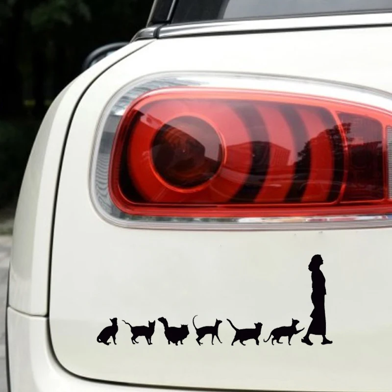 

Car Sticker 3D 22.9*8.9CM Cats Following Woman Sticker On Car Funny Vinyl Stickers Decals JDM Motorcycle Car Styling Accessories