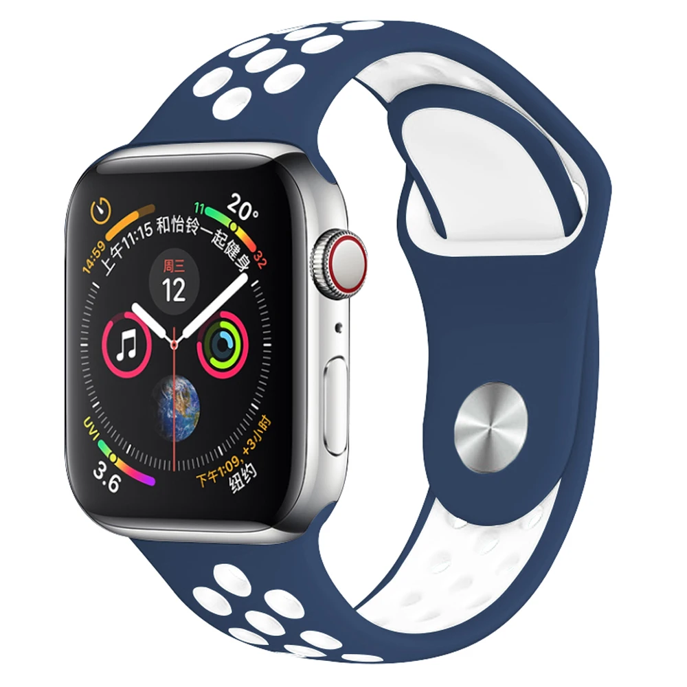 Blue White 20 Силиконовый спортивный ремешок для наручных часов Apple watch, ремешок 38 мм 40 мм 42 44 мм наручные браслет, ремешок для наручных часов iWatch серии 4/3/2/1 женские полос - Цвет ремешка: Blue White 20