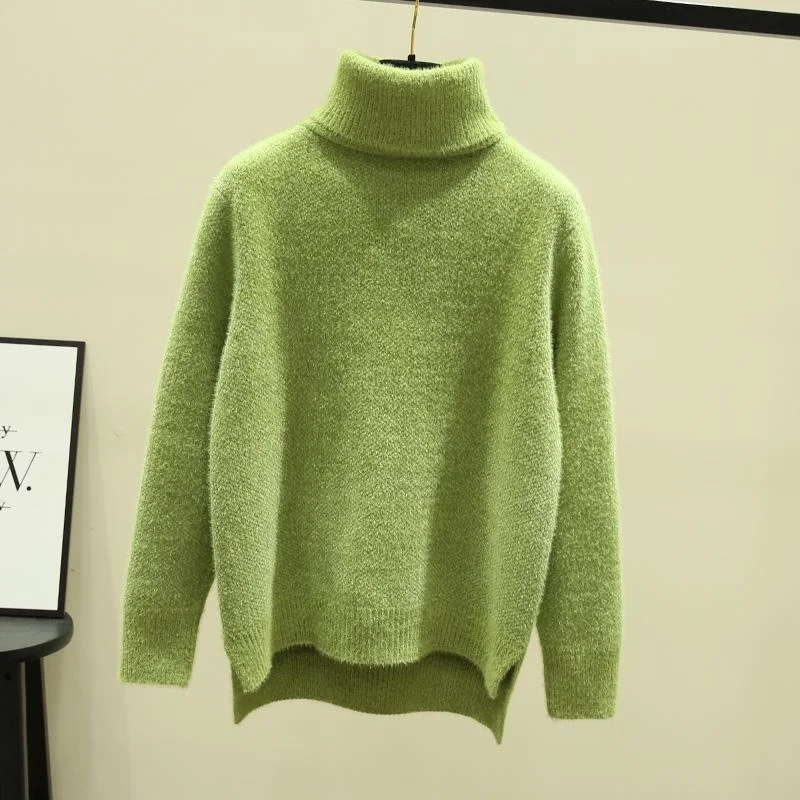 

Autumn Winter Sweater Women Knitted Fashion Loose Casual Thick Sweaters Solid Color Long Sleeve Plus Size Warm Ladies Pullover