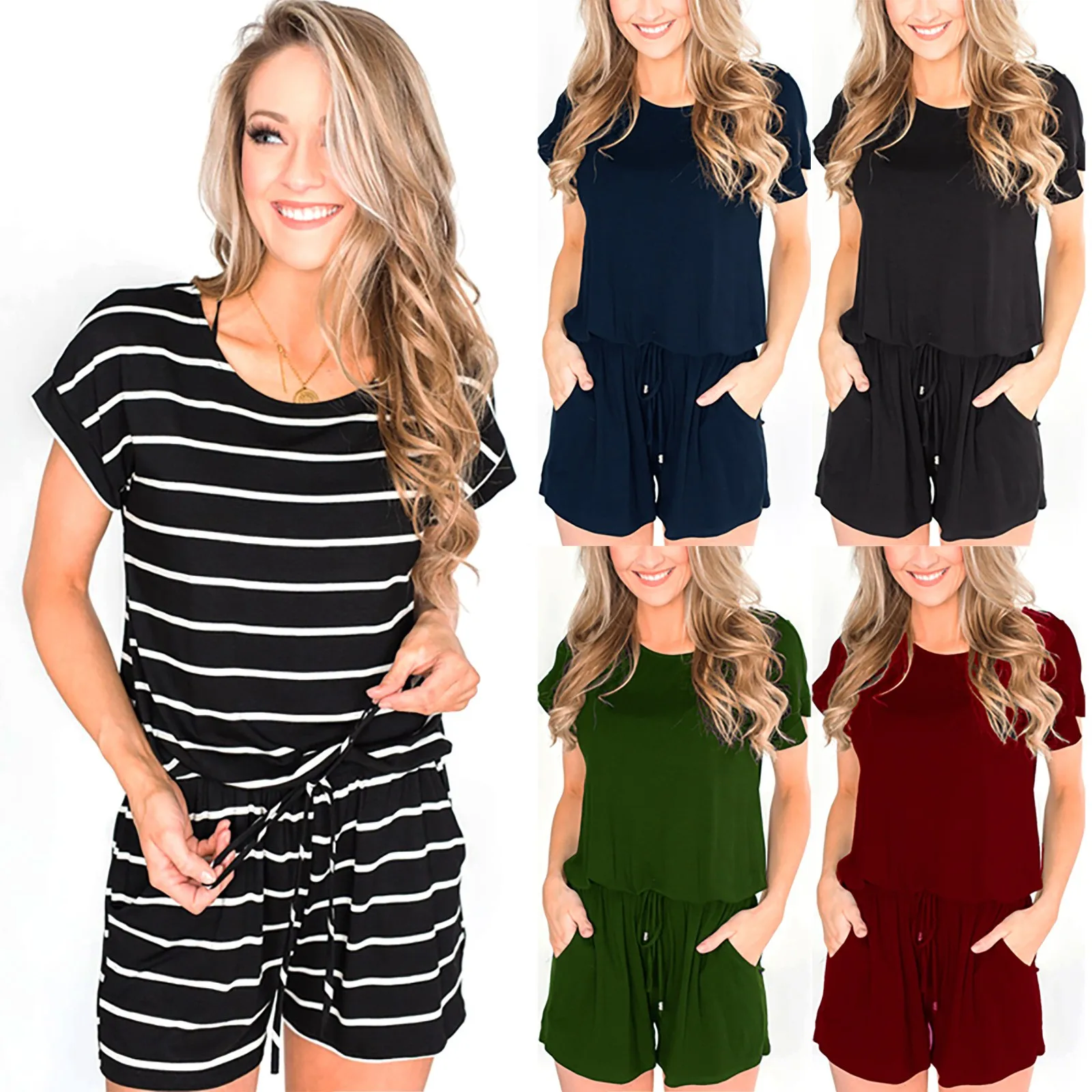 

2021 Summer Casual Rompers Womens Jumpsuit Button Short Sleeve Overalls Overalls Fashion Backless Loose Playsuits salopettes
