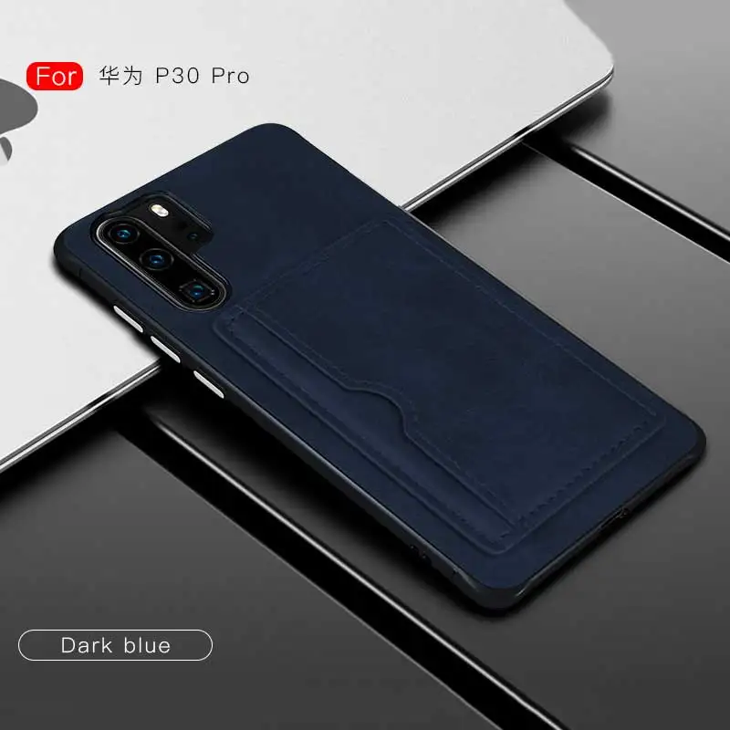 Чехол для телефона из искусственной кожи с подставкой для huawei P30 P20 mate 20 Pro Lite Nova3E 4E ультра тонкий роскошный протектор телефона с отделением для карт - Цвет: Blue